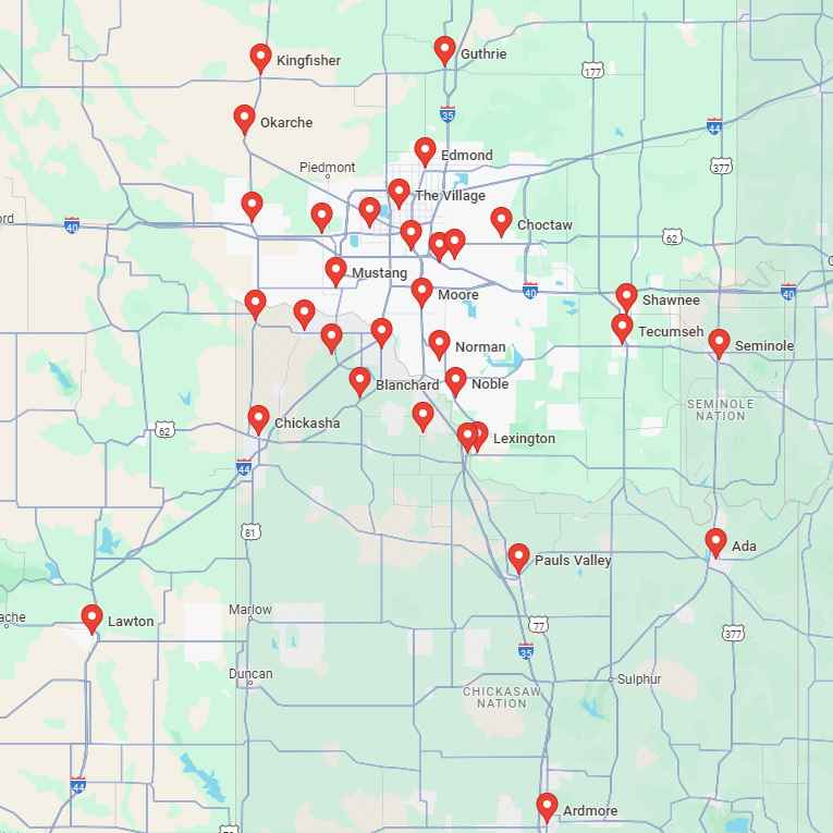 Service Area map of 30 Square Roofing